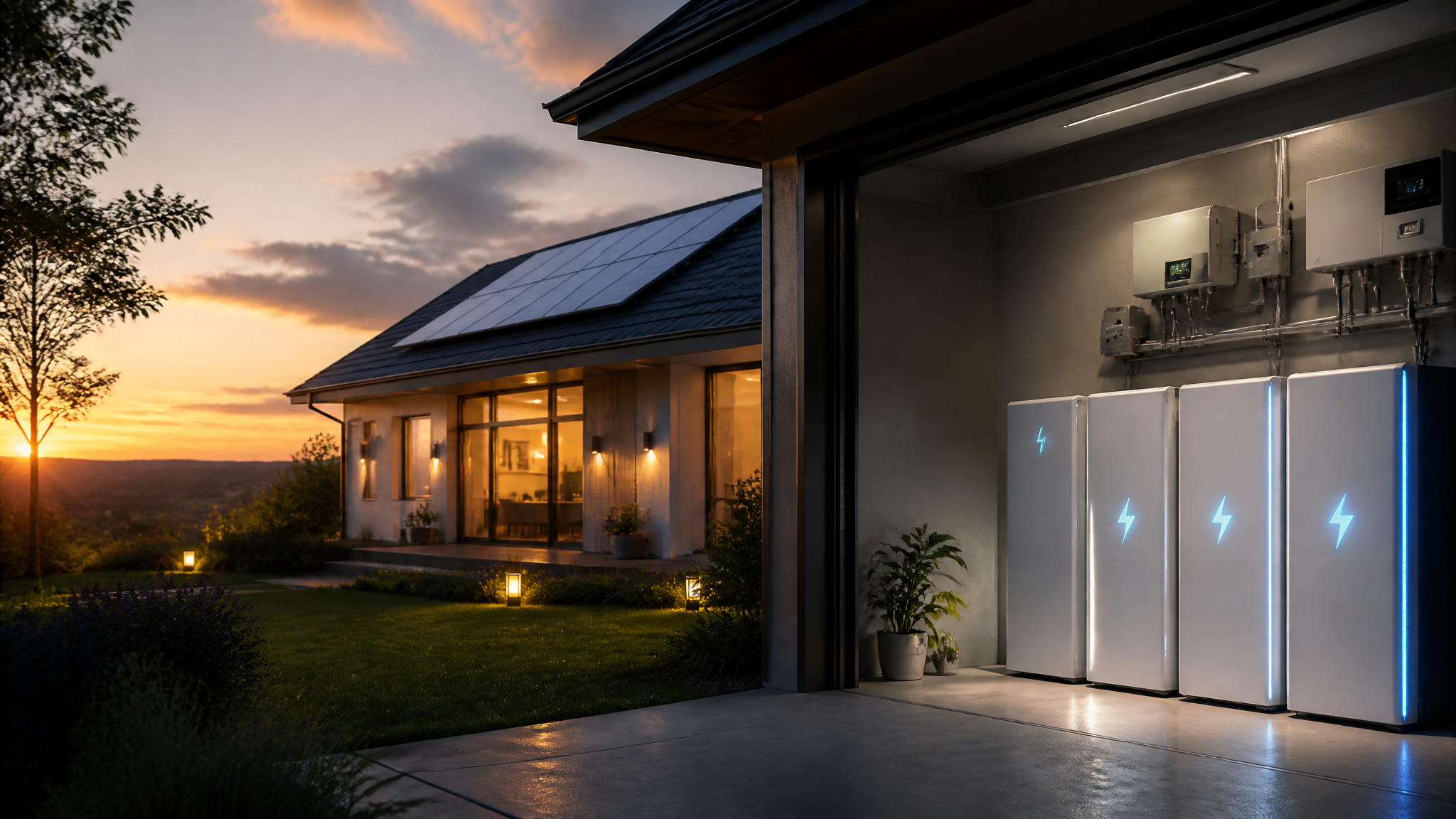 Batteriespeicher 2026 – Modernes Einfamilienhaus mit Photovoltaikanlage und Stromspeicher