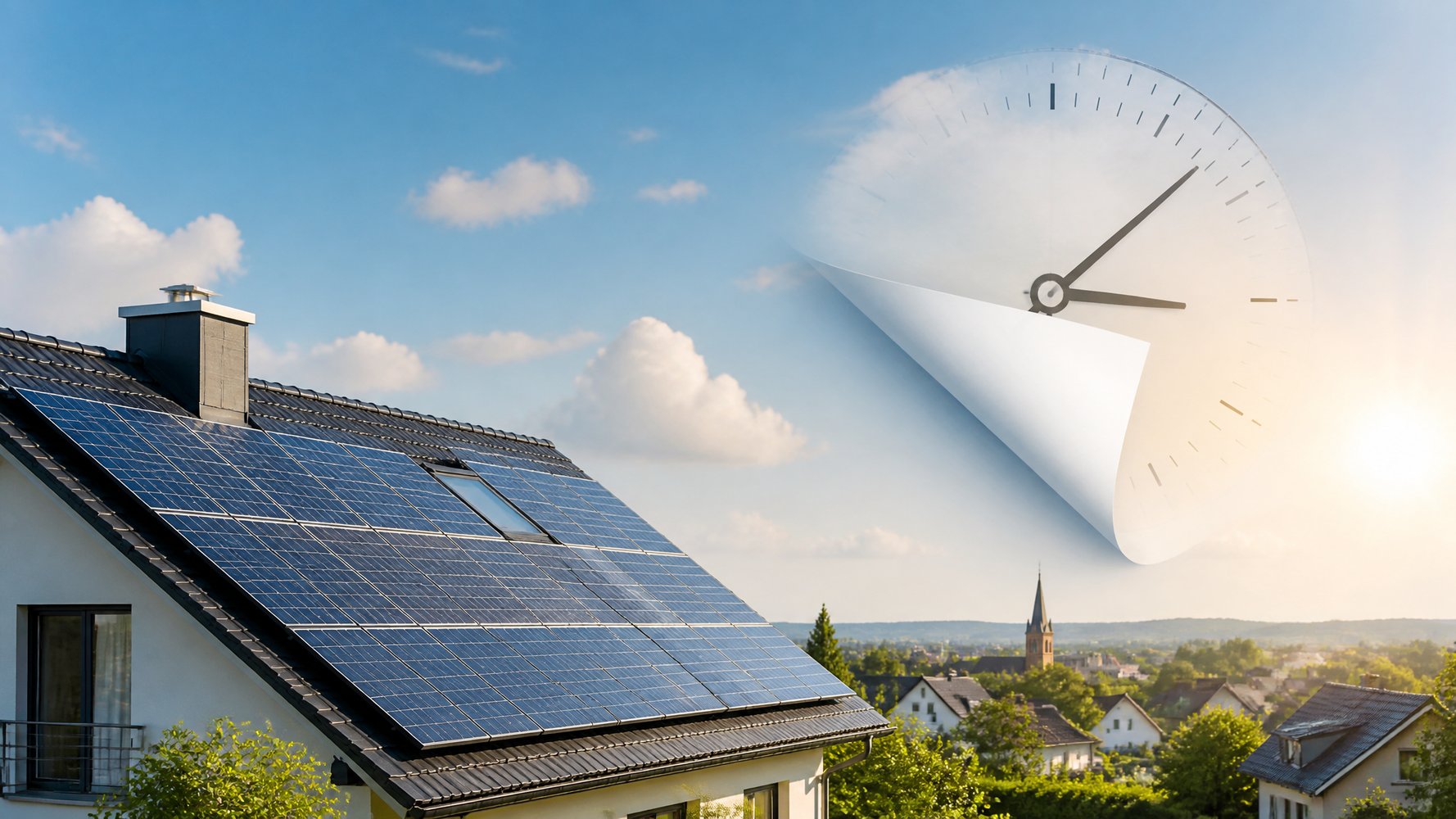 Moderne Photovoltaikanlage auf einem Einfamilienhausdach mit Solarmodulen – EEG 2027 Novelle