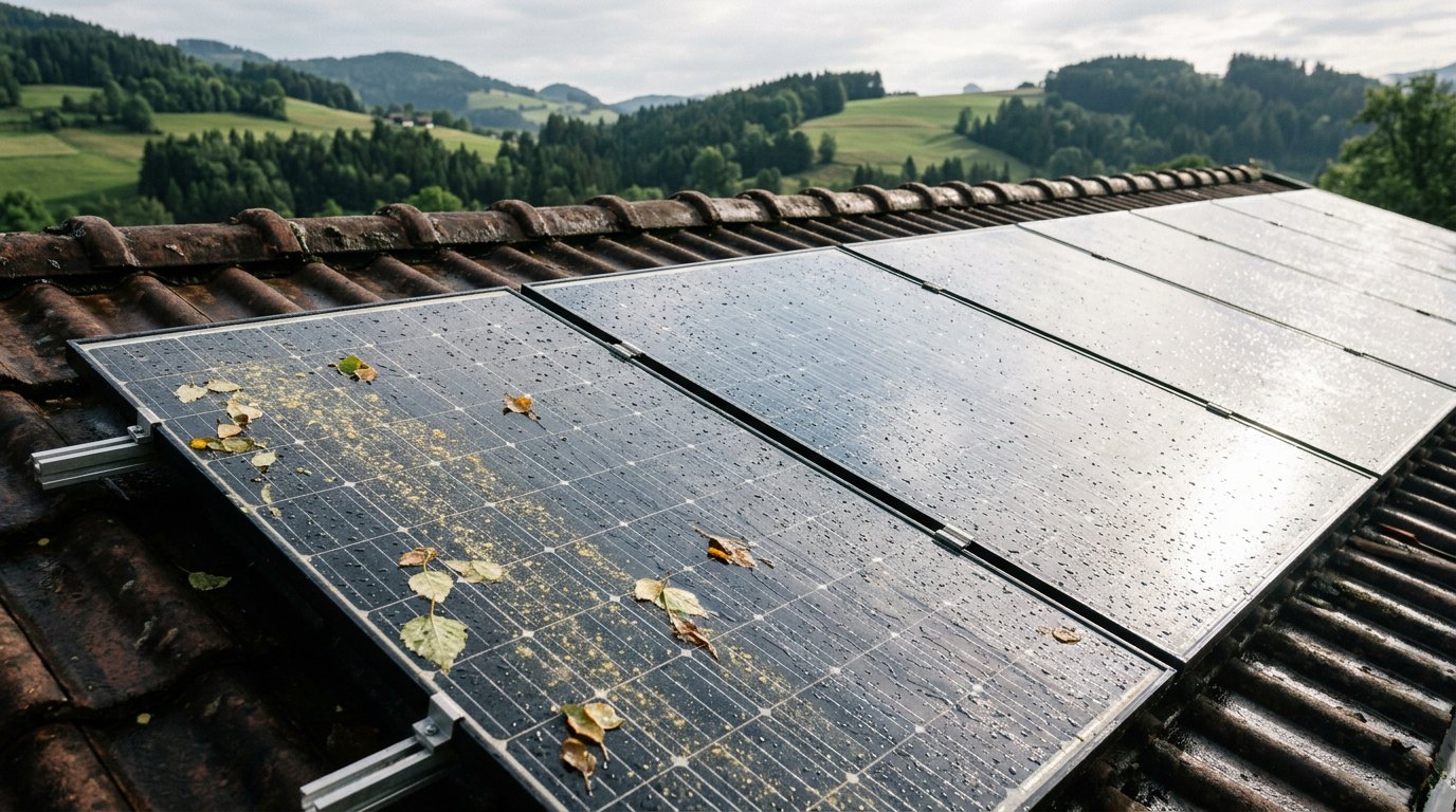 Reinigung einer PV-Anlage auf dem Dach