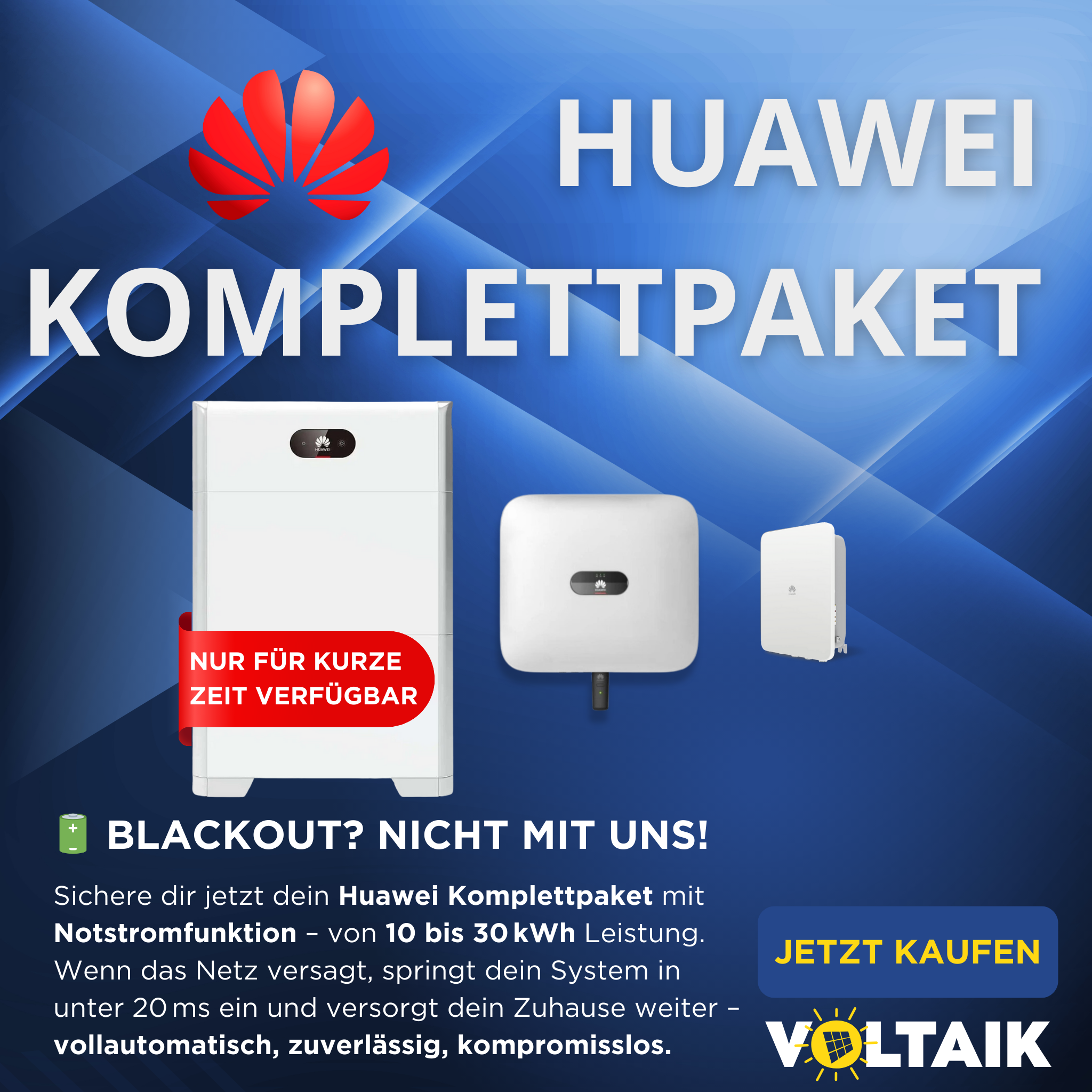 Huawei Komplettpaket: 6KW Wechselrichter, 10 kWh Batteriespeicher - Voltaik.shop