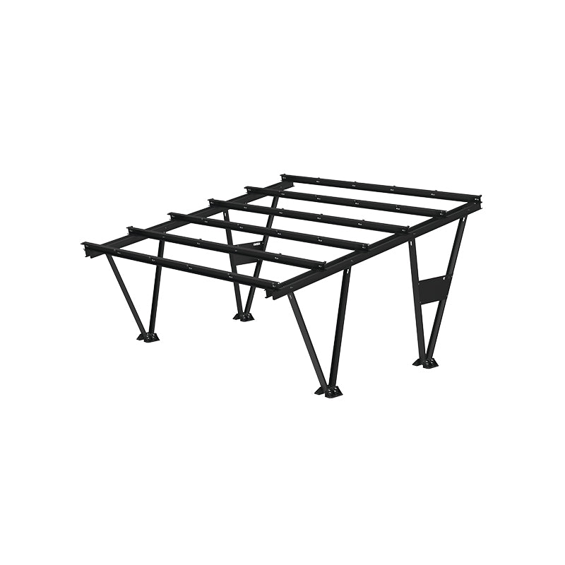 Carport mit zwei Stellplätzen Konstruktion MAGNELIS - ohne Module. In der Farbe RAL 9005. Kompatibel mit Modulen mit den Abmessungen: 2278x1134 (ohne Klemmen und Inbusschrauben) W-01-00-RAL-9005